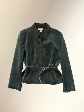 Vintage Judith Hart Green Suede Belted Button Jacket Boho Women's XL
